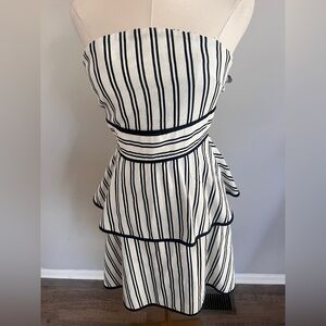 Endless Rose Striped Strapless Peplum Dress in Black and White